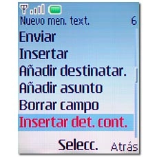 Vaya a Insertar det. cont. y pulse la tecla de navegación.Siga las indicaciones de la pantalla para insertar el nombre.