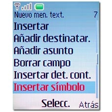 Vaya a Insertar símbolo y pulse la tecla de navegación.