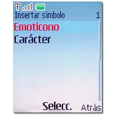 Vaya a Emoticono y pulse la tecla de navegación.