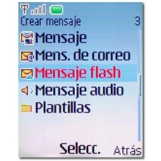 Vaya a Mensaje flash y pulse la tecla de navegación.