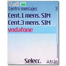 Elija el centro servidor de mensajes cortos que desea utilizar por defecto (vodafone) y pulse la tecla de navegación.