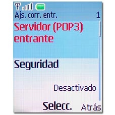Vaya a Servidor (POP3) entrante y pulse la tecla de navegación.