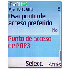 Vaya a Punto de acceso de POP3 y pulse la tecla de navegación.