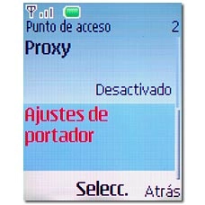 Vaya a Ajustes de portador y pulse la tecla de navegación.