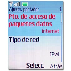Vaya a Pto. de acceso de paquetes datos y pulse la tecla de navegación.