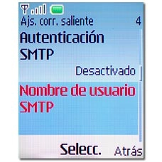 Vaya a Nombre de usuario SMTP y pulse la tecla de navegación.