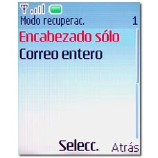 Elija Encabezado sólo o Correo entero y pulse la tecla de navegación.