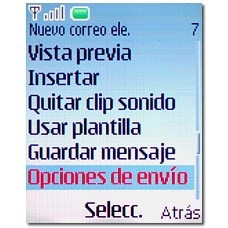 Vaya a Opciones de envío y pulse la tecla de navegación.
