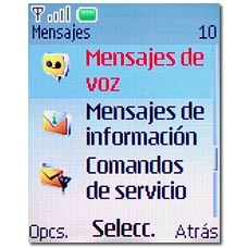 Vaya a Mensajes de voz y pulse la tecla de navegación.