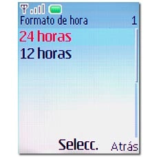 Elija 24 horas o 12 horas y pulse la tecla de navegación.