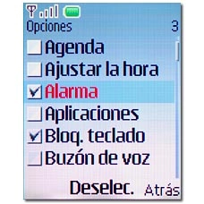 Cuando la casilla a la izquierda de un punto del menú está marcada con una V, el punto está seleccionado.