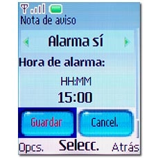 Introduzca los datos deseados para el tipo de cita seleccionado.Vaya a Guardar y pulse la tecla de navegación para guardar la cita.