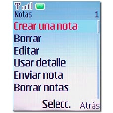 Vaya a Crear una nota y pulse la tecla de navegación.