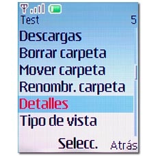 Vaya a Detalles y pulse la tecla de navegación.Aparecen los detalles de la carpeta o del archivo.