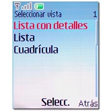 Elija Lista con detalles, Lista o Cuadrícula y pulse la tecla de navegación.