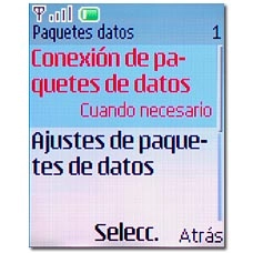 Vaya a Conexión de paquetes de datos y pulse la tecla de navegación.