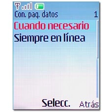 Elija Cuando necesario o Siempre en línea y pulse la tecla de navegación.