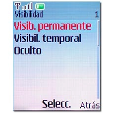 Elija Visib. permanente, Visibil. temporal o Oculto y pulse la tecla de navegación.