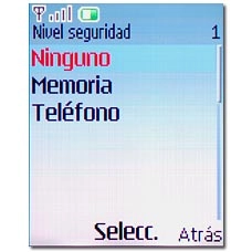 Elija Ninguno, Memoria o Teléfono y pulse la tecla de navegación.
