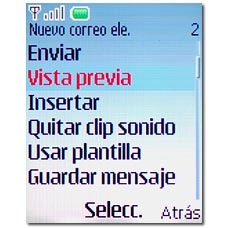 Vaya a Vista previa y pulse la tecla de navegación.Se muestra el correo electrónico.