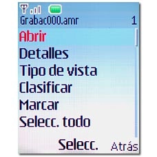 Vaya a Abrir y pulse la tecla de navegación para reproducir el clip de sonido.