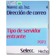 Vaya a Tipo de servidor entrante y pulse la tecla de navegación.