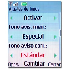Vaya a Tono aviso corr. y pulse la tecla de navegación.