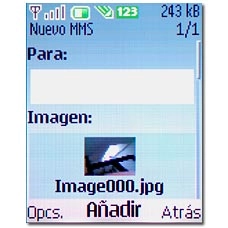 El teléfono crea ahora un nuevo mensaje al que se adjunta el archivo.Vaya a Para e introduzca 300 