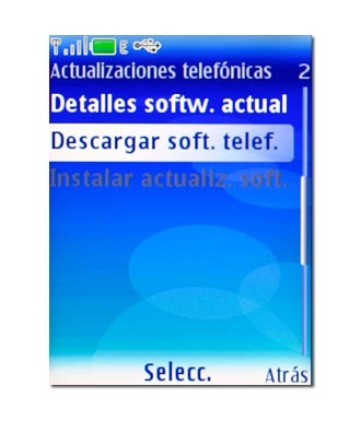 Vaya a Descargar soft. telef. y pulse la tecla de navegación.Siga las indicaciones de la pantalla para descargar e instalar actualizaciones de software.