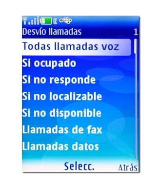 Elija uno de los tipos de desvío siguientes:Todas llamadas voz