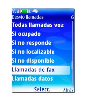 Elija Llamadas de fax o Llamadas datos y pulse la tecla de navegación.