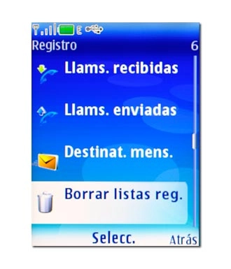 Vaya a Borrar listas reg. y pulse la tecla de navegación.