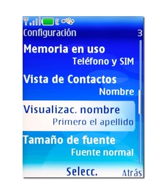 Vaya a Visualizac. nombre y pulse la tecla de navegación.