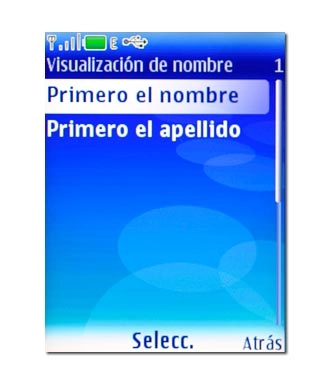 Elija Primero el nombre o Primero el apellido y pulse la tecla de navegación.