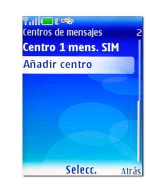 Para añadir un nuevo centro servidor de mensajes cortos:Vaya a Añadir centro y pulse la tecla de navegación.