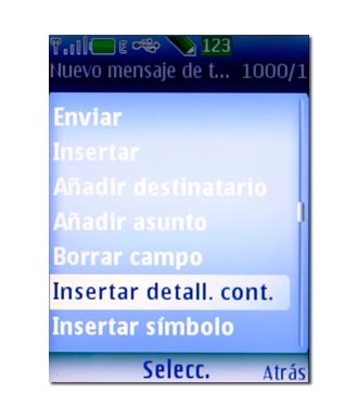 Vaya a Insertar detall. cont. y pulse la tecla de navegación.Siga las indicaciones de la pantalla para insertar el nombre deseado.