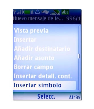 Vaya a Insertar símbolo y pulse la tecla de navegación.