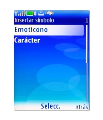 Vaya a Emoticono y pulse la tecla de navegación.
