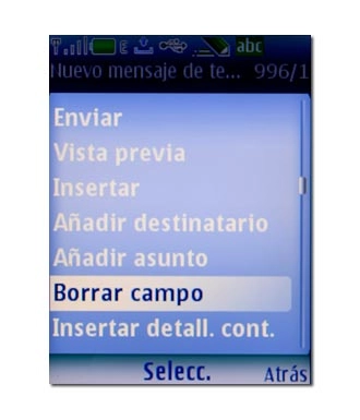 Vaya a Borrar campo y pulse la tecla de navegación.