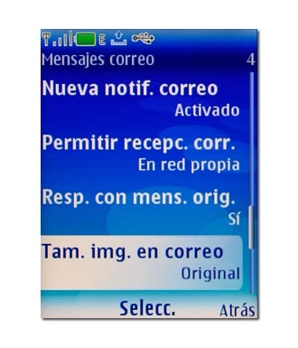 Vaya a Tam. img. en correo y pulse la tecla de navegación.