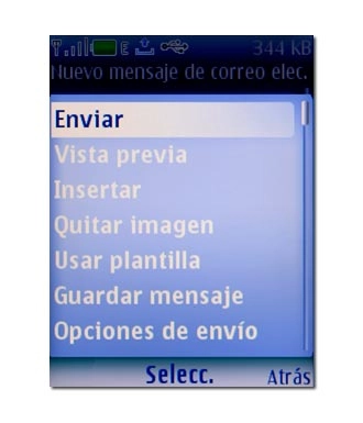 Vaya a Enviar y pulse la tecla de navegación.Espere unos instantes mientras el teléfono se conecta y se envía el correo electrónico.