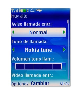 Elija uno de los ajustes siguientes:Aviso llamada entr., véase 3a.