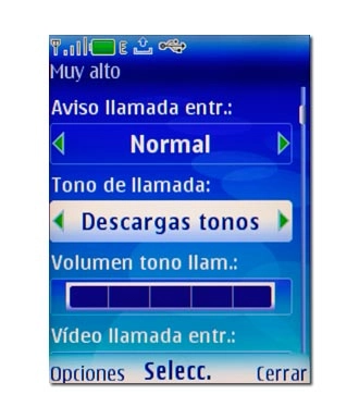 Elija Descargas tonos, Abrir Mis Cosas o Nokia tune (para descargar de Internet) y pulse la tecla de navegación.