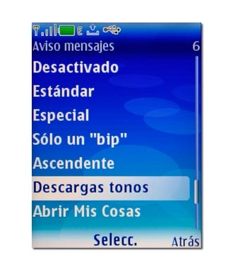 Si selecciona Descargas tonos:Siga las indicaciones de la pantalla para descargar el tono deseado.