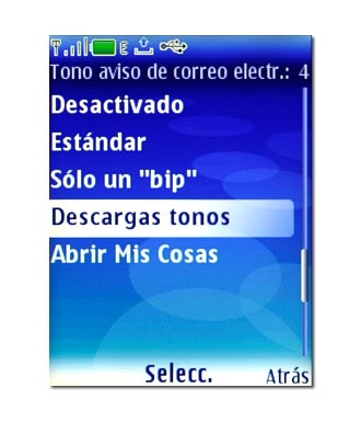 Si selecciona Descargas tonos:Siga las indicaciones de la pantalla para descargar el tono deseado.