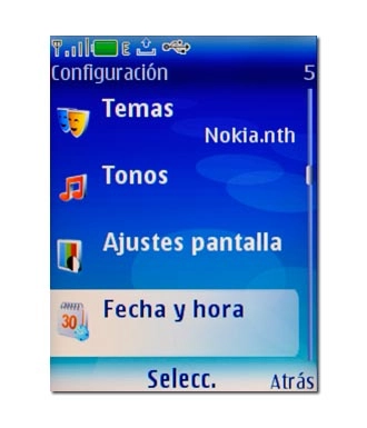 Vaya a Fecha y hora y pulse la tecla de navegación.