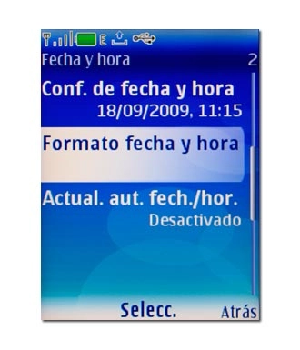 Vaya a Formato fecha y hora y pulse la tecla de navegación.