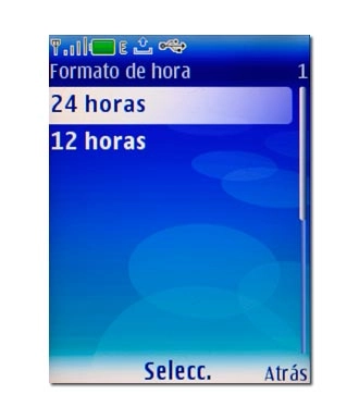 Elija 24 horas o 12 horas y pulse la tecla de navegación.
