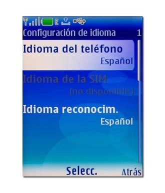 Vaya a Idioma del teléfono y pulse la tecla de navegación.