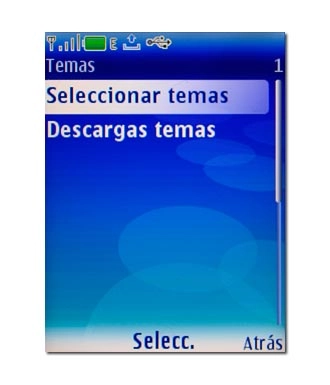 Elija Seleccionar temas o Descargas temas y pulse la tecla de navegación.